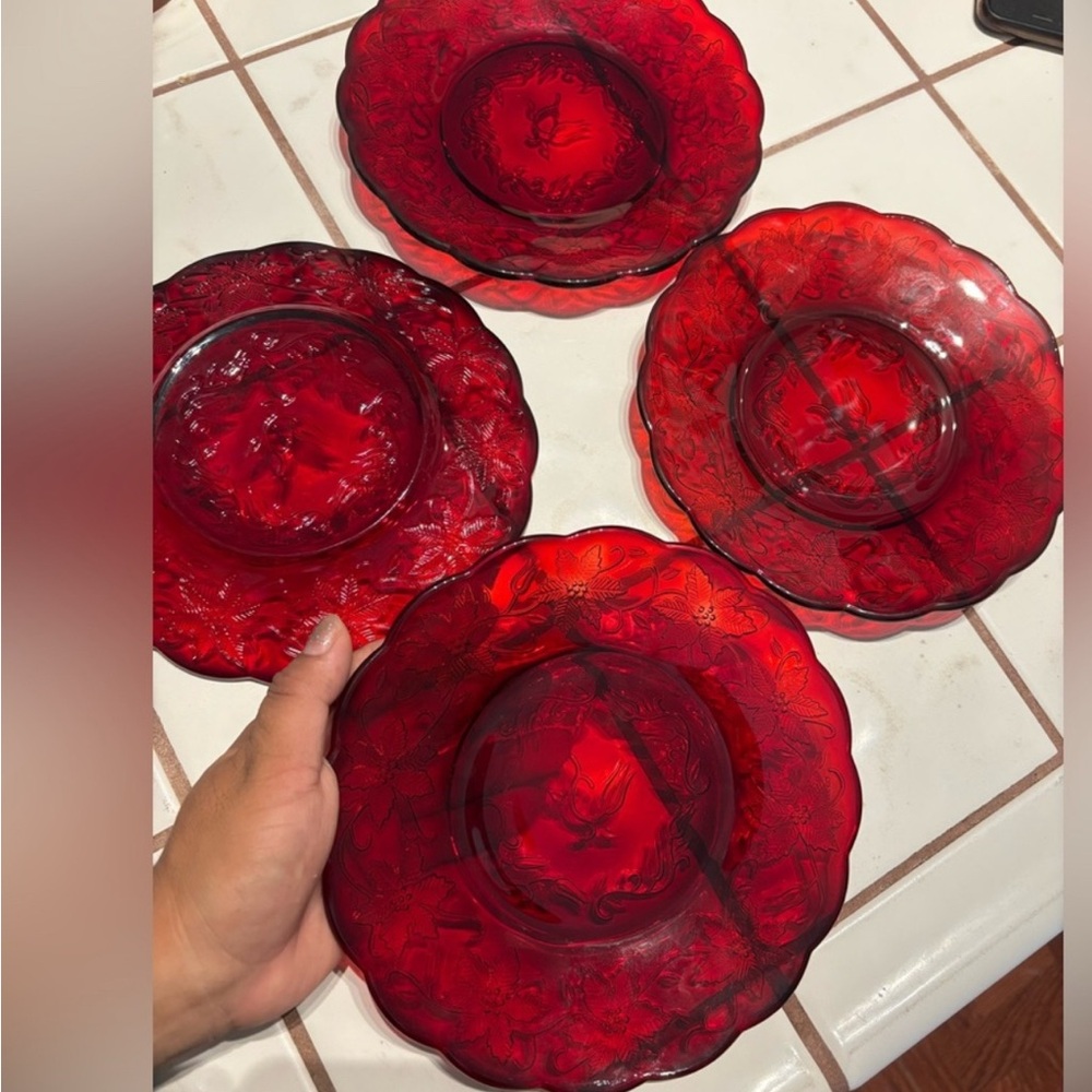 Set of Red Glass Plates princess house